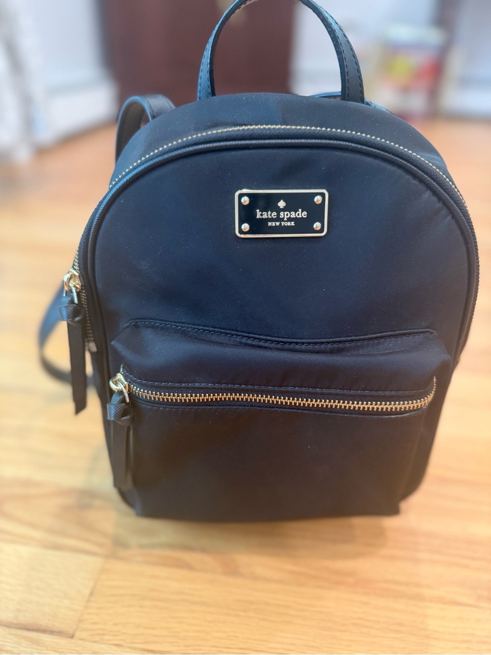 kate spade black nylon mini backpack with gold-tone hardware
